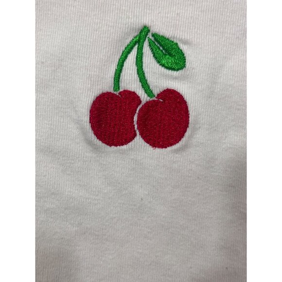 Love & Lazy Days Y2K Babydoll Crop Top Womens Medium Embroidered Cherry 90s Goth - Picture 2 of 6